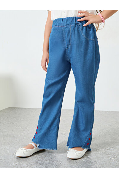 Styli Girls Light Blue Embroidered Flare Jeans