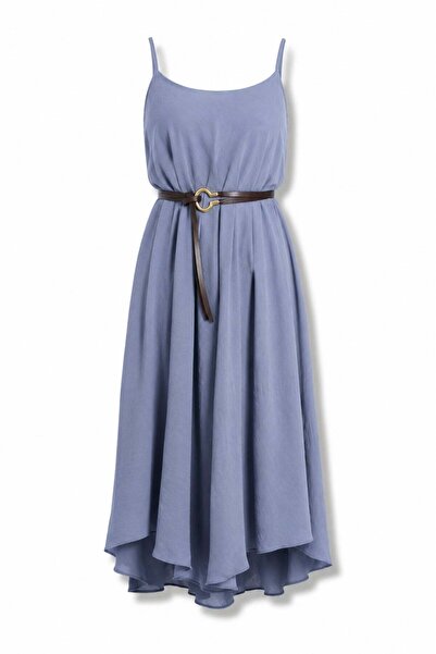 5in1Canpolat Smoke Belted Draped Dress 3462