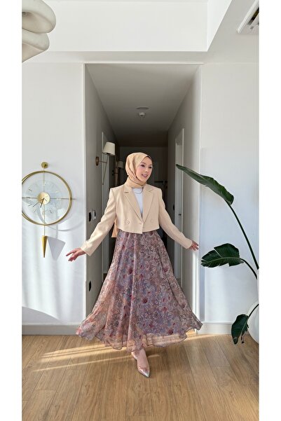 MİREL STORE New Season Ekin Chiffon Tulle Skirt with Lining (Belt with Gift)