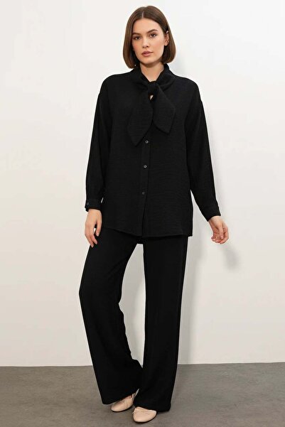 ALFA AKSESUAR 03 Women's Black Suit with Scarf Detail