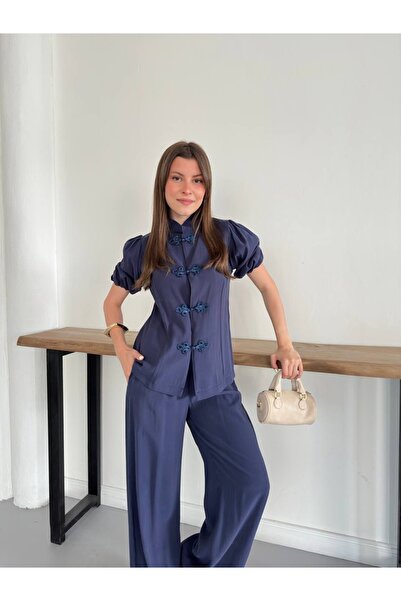 Ekim Store Set bluză și pantaloni chinezești cu nasturi