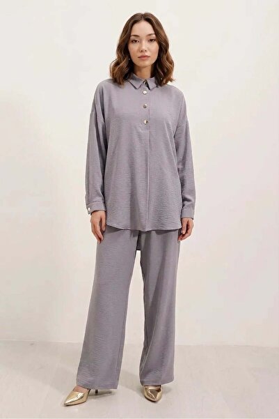 ALFA AKSESUAR 03 Women's Buttoned Oversize Gray Suit