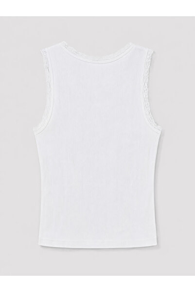 LC Waikiki White Lace Detailed Women's Ribbed Tank Top