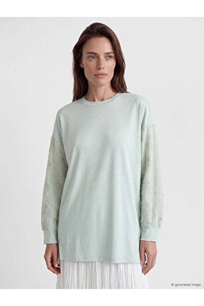 LC Waikiki Green Soft Touch Oversize Women's Sweatshirt Tunic