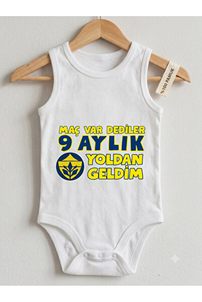 HAZDEN Maç Var Dediler 9 Aylık Yoldan Geldim" Sarı Lacivert Tasarımlı Bebek Z...