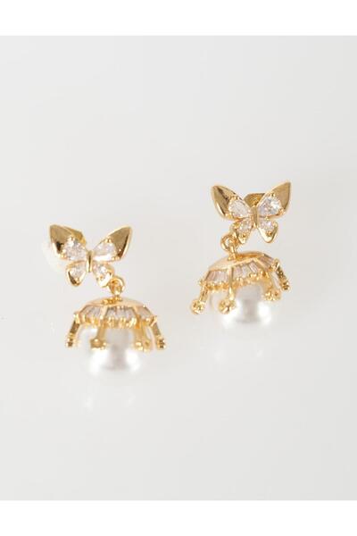 Kayra Butterfly Pearl Dangle Earrings Gold