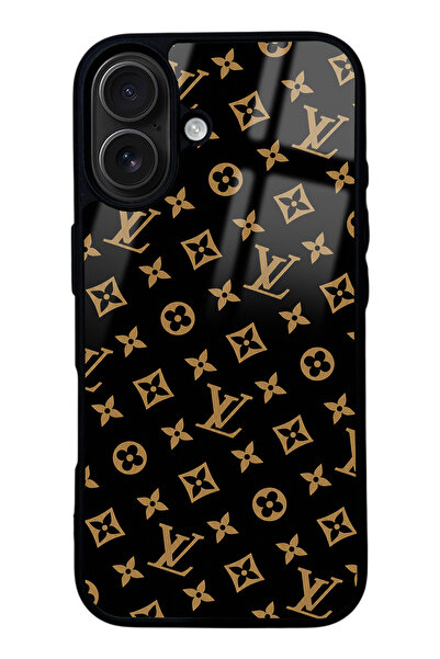 Spoyi iPhone 16 Black LV Tasarımlı Glossy Telefon Kılıfı