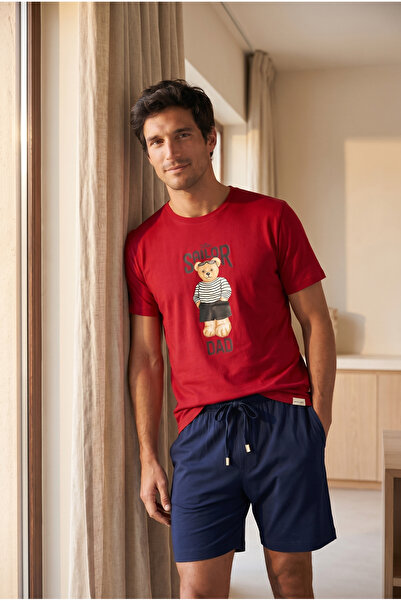Katia&Bony Men's the Sailor Teddy Printed Red Shorts Set