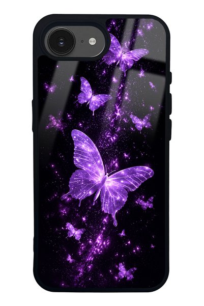 Spoyi iPhone 16E Purple Galaxy Butterfly Design Glossy Phone Case