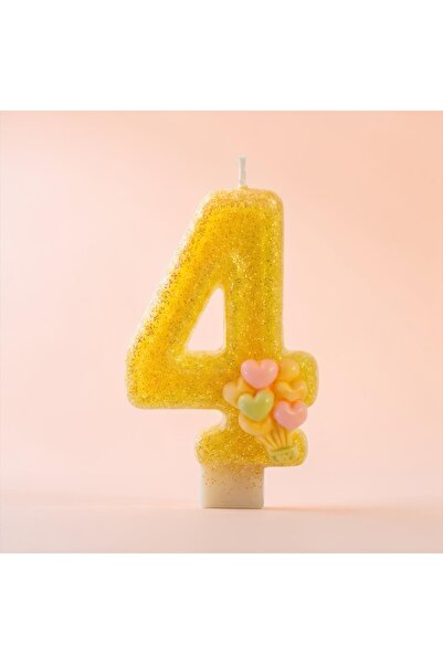 Miki & Miki Sarı Simli Pasta Mumu Doğum günü mum 4 yaş Balon Konsept