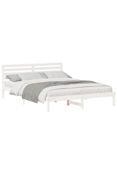 vidaxl Cadru de pat cu headboard Alb 160 x 220 cm Lemn de pin masiv