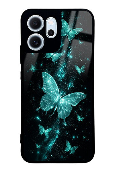 Spoyi Oppo Reno 14F Turquoise Galaxy Butterfly Tasarımlı Glossy Telefon Kılıfı