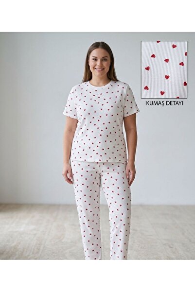 FAMES PİJAMA Summer Short Sleeve White Plus Size Pajama Set