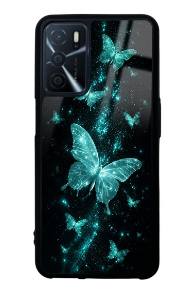 Spoyi Oppo A16 Turquoise Galaxy Butterfly Design Glossy Phone Case