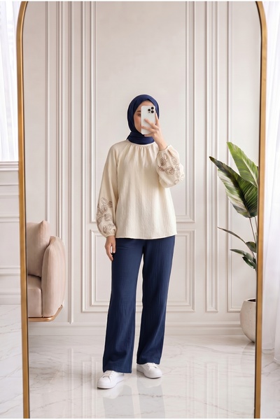 MİHRA STORE Aybanu muslinske pantalone-MT523 tamnoplave