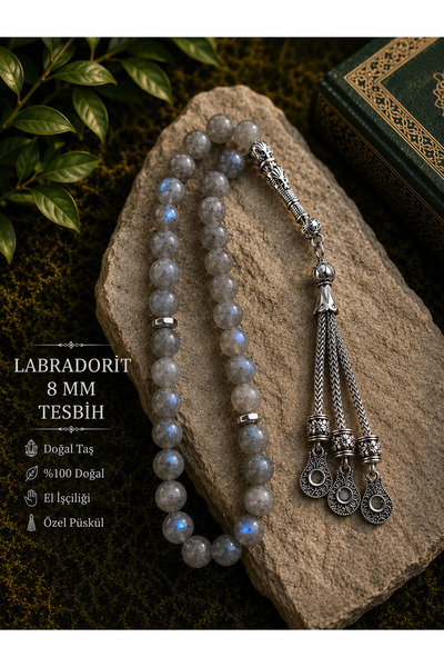 OSMANLI DEĞERLİ TAŞ Father's Day Labradorite Prayer Beads 33 Pieces 8 mm