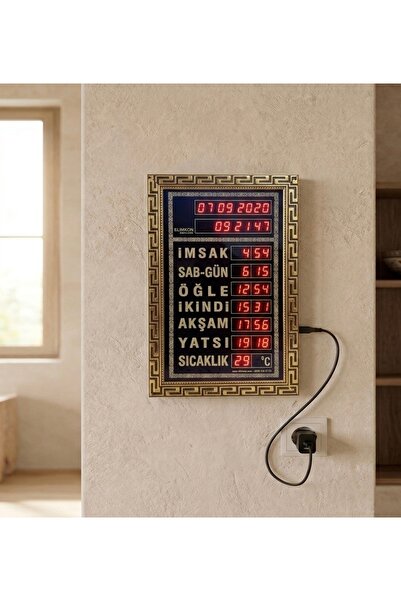 Elimkon Dijital Ledli Ezan Saati Ve İmsakiye 23x37 cm - 8 Farklı Makamda Ezan...
