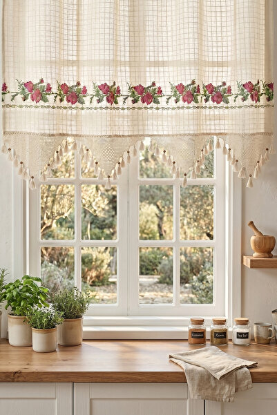 cottoncloth Kanaviçeli Dantelli Otantik Buldan İşi Pamuklu Dekoratif Salon Mu...