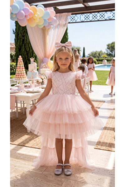 Pamina Girl's Evening Dress Glitter Embossed Patterned Detachable Cape Dress ...