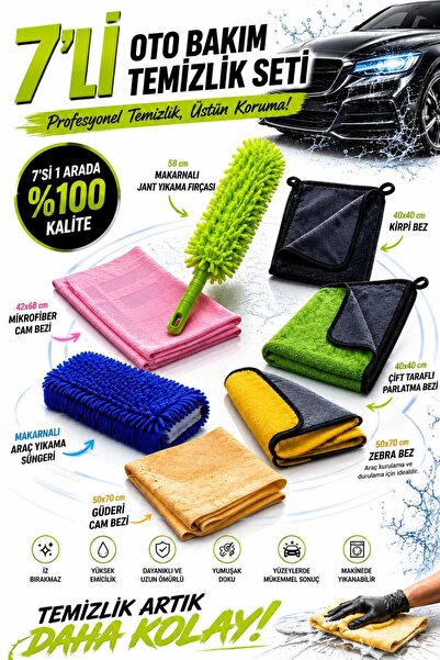 HR PAK 7 Parça Mikrofiber , Güderi Oto Yıkama Araç Kurulama Araba Temizleme Seti