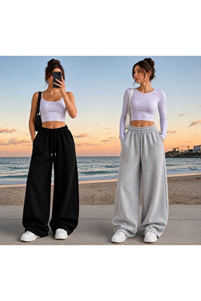 QENY 2-Pack Sportswear Black and Gray Trackpants