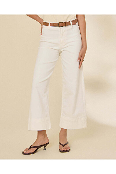 REDTAG Women Ivory Belted Wide Leg Jeans