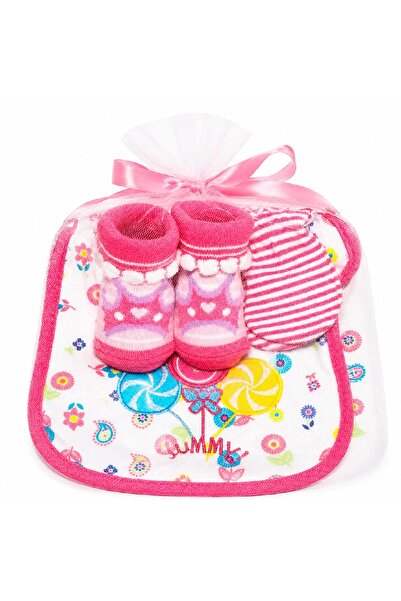 Warehouse Newborn Baby Gift Set Baby Bibs and Baby Hat in Luxury Tulle Bag