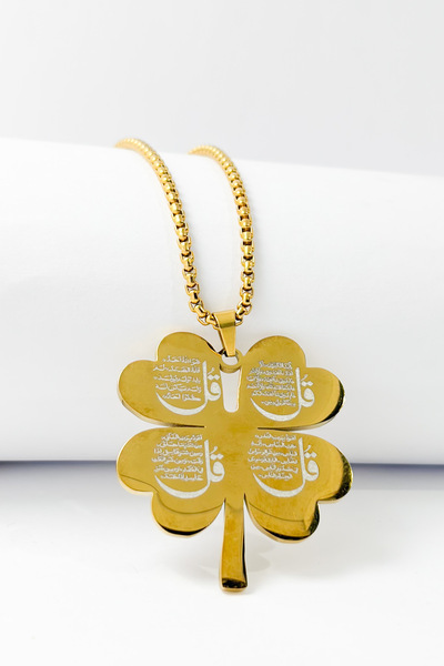 DEARWİSH Gold Color Four-Leaf Clover Design Thick Doc Chain Stainless Steel N...