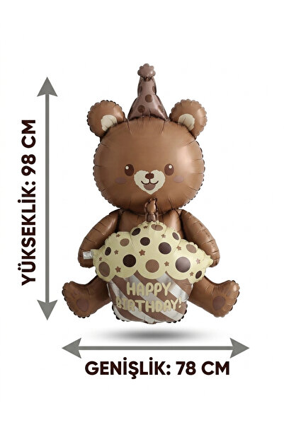 CAVAŞ sun hat Happy Birthday Foil Balloon with Teddy Bear 98X78 cm - Birthday...
