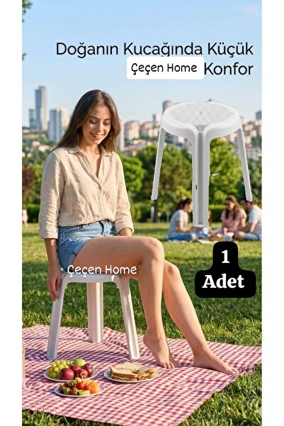 ÇEÇEN HOME (1 Adet) Sert Plastik Küçük Boy Beyaz Plastik Tabure Bahçe Mutfak ...