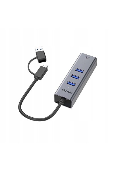 Unitek ADAPTOR HUB 4-ÎN-1 USB-A/TYP-C LA ETHERNET 10/100/1000 3 X USB A 5 GBPS