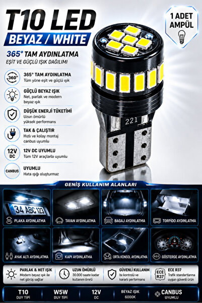 DuoLight T10 W5W Beyaz LED Ampul Canbus Hatasız 360° Ultra Parlak Park Plaka ...