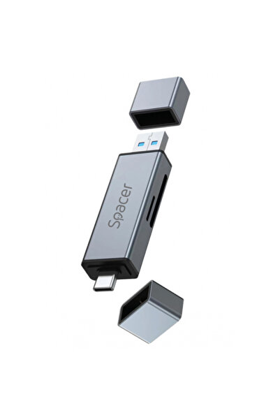 Spacer 4-σε-1 USB 2.0 Type-C Εξωτερικός Αναγνώστης Καρτών, SD/microSD, Αλουμίνιο