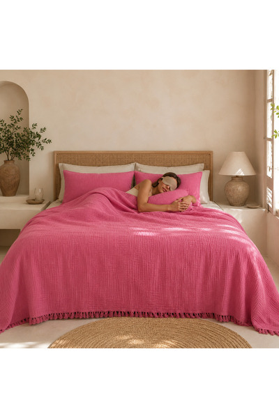 HB&Victory 100% Cotton 4 Layer Muslin Bedspread Fuchsia Color Single Size 160...