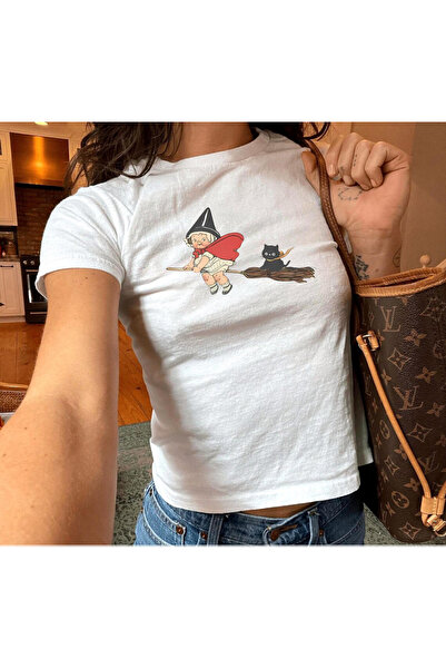 Grafftee Clothing Witch and Black Cat Printed Women's Body Tee