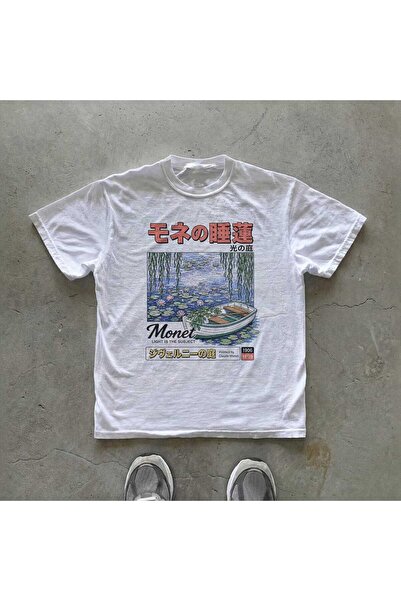 Grafftee Clothing تي شيرت مونيه الياباني المطبوع للجنسين مقاس كبير