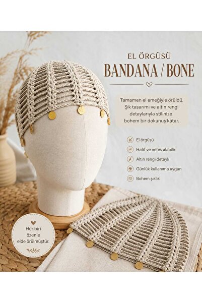 minelesarp Eșarfă Minel, bandană tricotată manual – Design boem cu detalii ar...