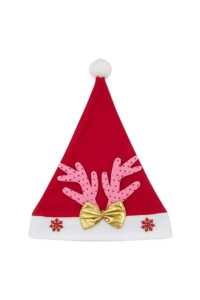 Generic Soft Christmas Santa Claus Hat With Golden Bow And Pink Antler For Ch...