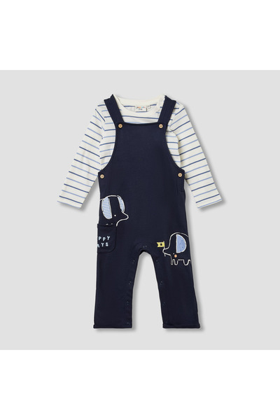 Juniors Elephant Applique Dungaree and T-shirt Set