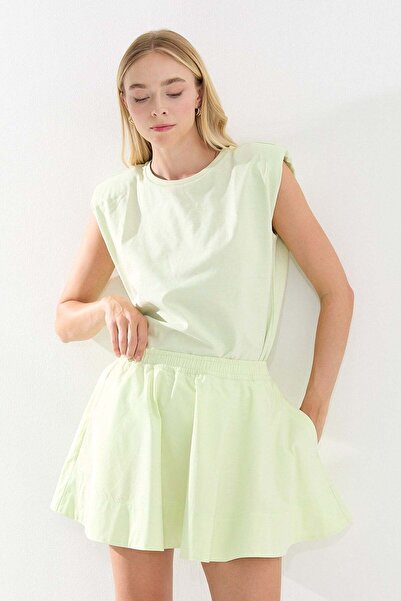 Jusenmia A-Line Poplin Mini Skirt with Shorts Green