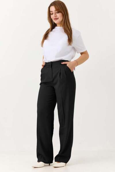 Raneel Kazançlı Alışveriş Women's High Waist Relaxed Fit Trousers Black