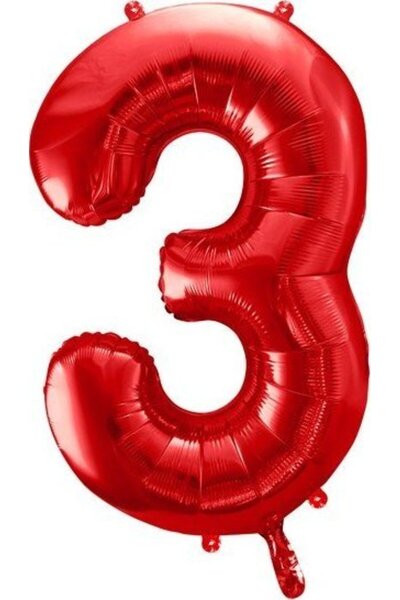 Partydeco Balon forma cifra 3 rosu din folie 86 cm