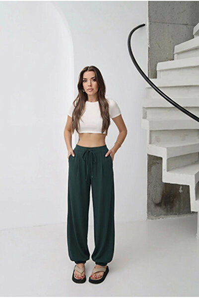 Paw Garage Pantaloni Shalwar Elizza din țesătură de viscoză Lycra cu curea pe...