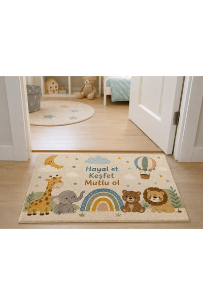Arabamakss Children's Room Mat 45X70 cm – Imagine, Explore, Be Happy Patterne...