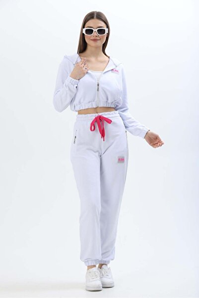 Raneel Kazançlı Alışveriş Hooded Zippered Elastic Cuffed Tracksuit Set White