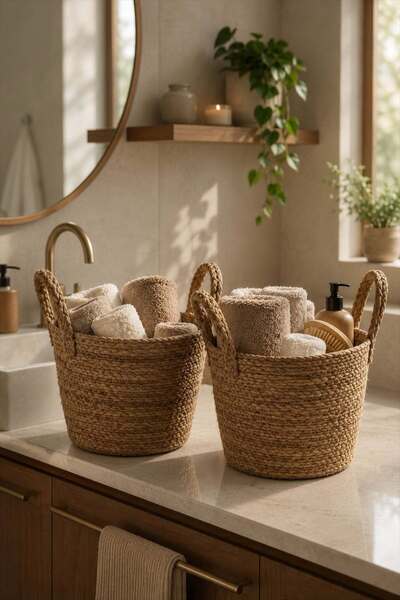 Bayev 2 Pieces Hsr-036 Natural Wicker Knitted Basket Towel Basket Potato Onio...