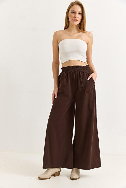 Raneel Kazançlı Alışveriş Women's Pantalon Wide Leg Pockets with Stitching De...