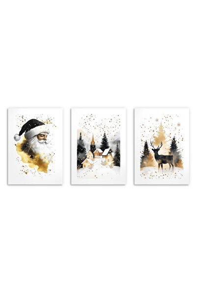 Naklejkomania Set de 3 plachete decorative Boze Narodzenie, Mikolaj, peisaj z...