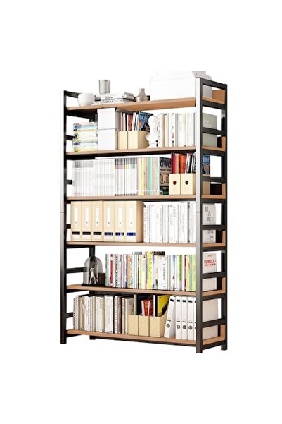 Muvu Bibliotecă stil industrial, Maro/Negru, MDF/Metal, 6 rafturi, 80x30x174 cm