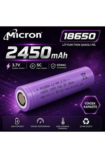LENAOKSAN 18650 Li-ion 2450mAh 3.7V 5C Şarjlı Pil (1 Adet) (Lityum İyon)
